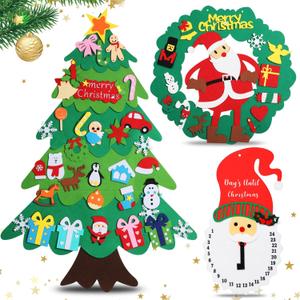 Yookeer 3 Pack DIY Felt Christmas Snowman Set Santa Advent Calendar Xmas Tree Felt with Detachable Ornament Craft Door Wall Hanging Decoration Xmas Gift for Winter Holiday Party(Classic)