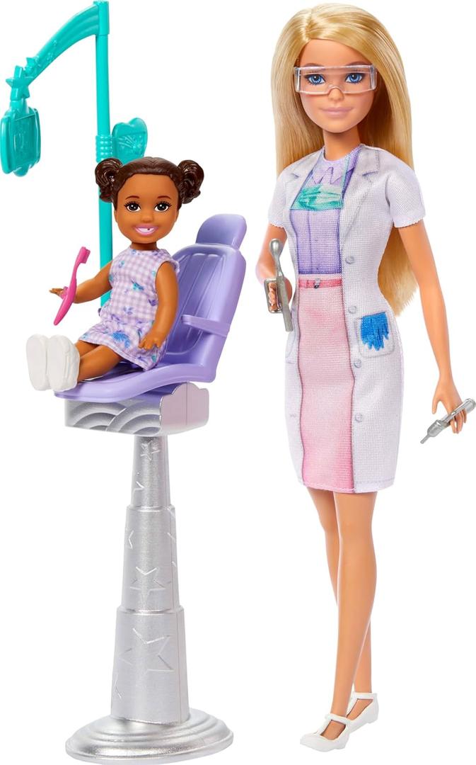 Barbie Dentist with Blonde Fashion Doll with Blue Dress and Lab Coat, 1 Kid Doll, Medical Doctor Furniture & Accessories