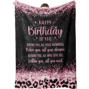 GoMelley Birthday Gifts for Women, Happy Birthday Flannel Blanket, Women Birthday Gifts for Her, Sister, Best Friend, Daughter, Mom, Wife, Grandma, 60" x 50"