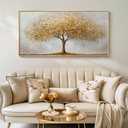 Large Framed Modern Gold Tree of Life Wall Art for Living Room, 30x60 In