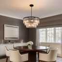 Siljoy Modern Mable Textured Glass Chandelier, 31.5" Large Black Glass Chandeliers for Dining Room, 12-Light Hanging Pendant Light Fixture, 3-Tier Round Crystal Chandelier for Bedroom Living Room, 31.4 inch