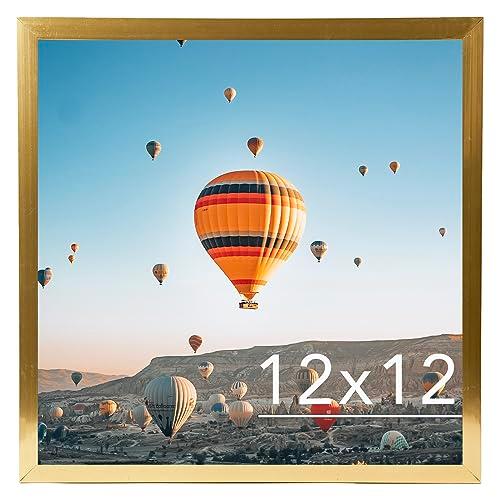 JCJMY 12x12 inch Picture Frame, Horizontal and Vertical Formats for Wall Hanging, 12 x 12 Wall Gallery Poster Photo Frame with Shatter Resistant Plexiglass, Gold 2 PC
