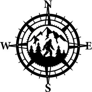 Gemseek 12 Inch Black Metal Bigfoot Compass Wall Art Decor, Funny Sasquatch Silhouette Wall Sculpture for Bedroom Living Room Bathroom Home Decoration Big Foot Gifts