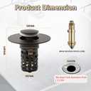Bathroom Sink Drain Stopper, Upgraded 3 in 1 Pop Up Sink Drain Strainer with Removable Hair Catcher Basket, Drain Plug Filter for 1.1-1.5 in, Metal Body, Brass Bounce Core (Black)