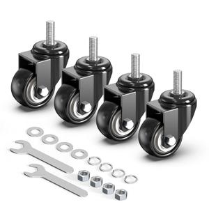 HOLKIE Caster Wheels 2 inch with No Brake Casters Set of 4, Threaded Stem 3/8" -16 x 1 (Diameter 3/8", Length 1") Swivel Set of 4 Heavy Duty Castors Black