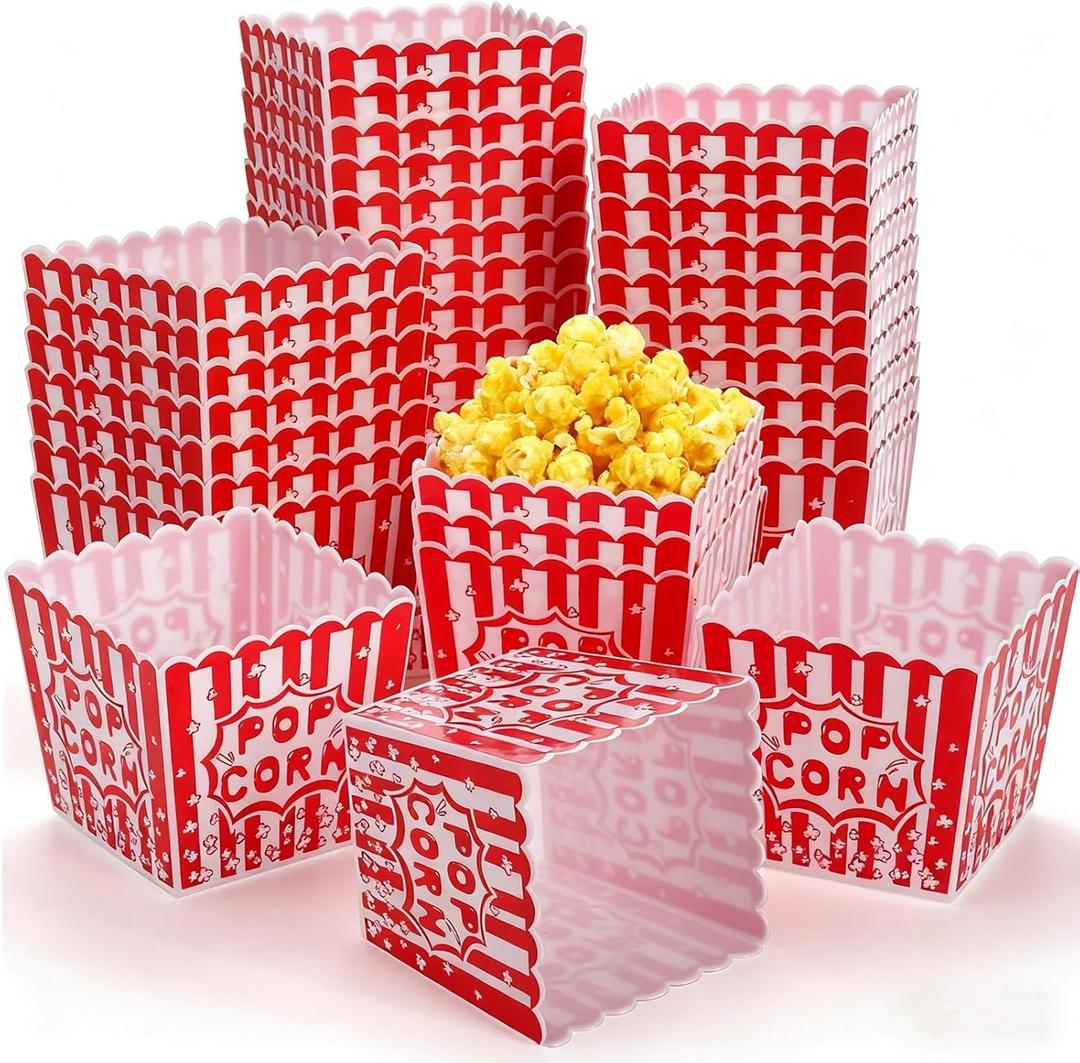 Tebery 30 Pack Reusable Movie Night Popcorn Boxes for Party, Plastic Open-Top Popcorn Containers Bucket, Carnival Circus Party Popcorn Bowl - 3.75" Tall x 3.75" Square