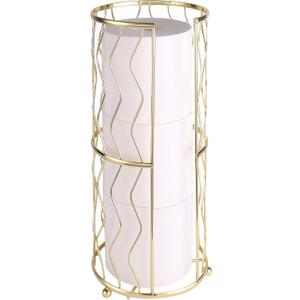 Decorative Metal Standing Toilet Tissue Holder for Bathroom/Powder Room, Compact Tissue Reserve for 3 Rolls of Toilet Paper Gold