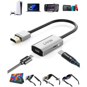 HDMI to USB C Adapter (4K@60Hz) Portable Monitor, AR Glasses XREAL One Air 2 Pro/VITURE Luma/RayNeo Air 3s/Rokid,HDMI Male(Source) to USB C Female(Display) Laptop,PS4/5,Xbox,Switch,ROG Ally,Steam Deck (Silver)