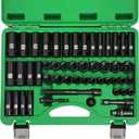 3/8" Drive Impact Socket Set, 50 Piece Standard SAE (5/16 to 3/4 inch) and Metric (8-22mm) 6 Point, Extension Bars, Impact Universal Joint, Adapter, Cr-V Steel