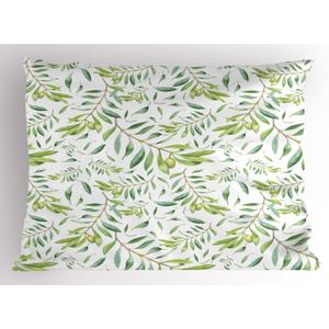 Ambesonne Green Leaf Pillow Sham, Watercolor Style Olive Branch Mediterranean Tree Exotic Illustration Print, Decorative Standard Size Printed Pillowcase, 26" X 20", Avocado Green