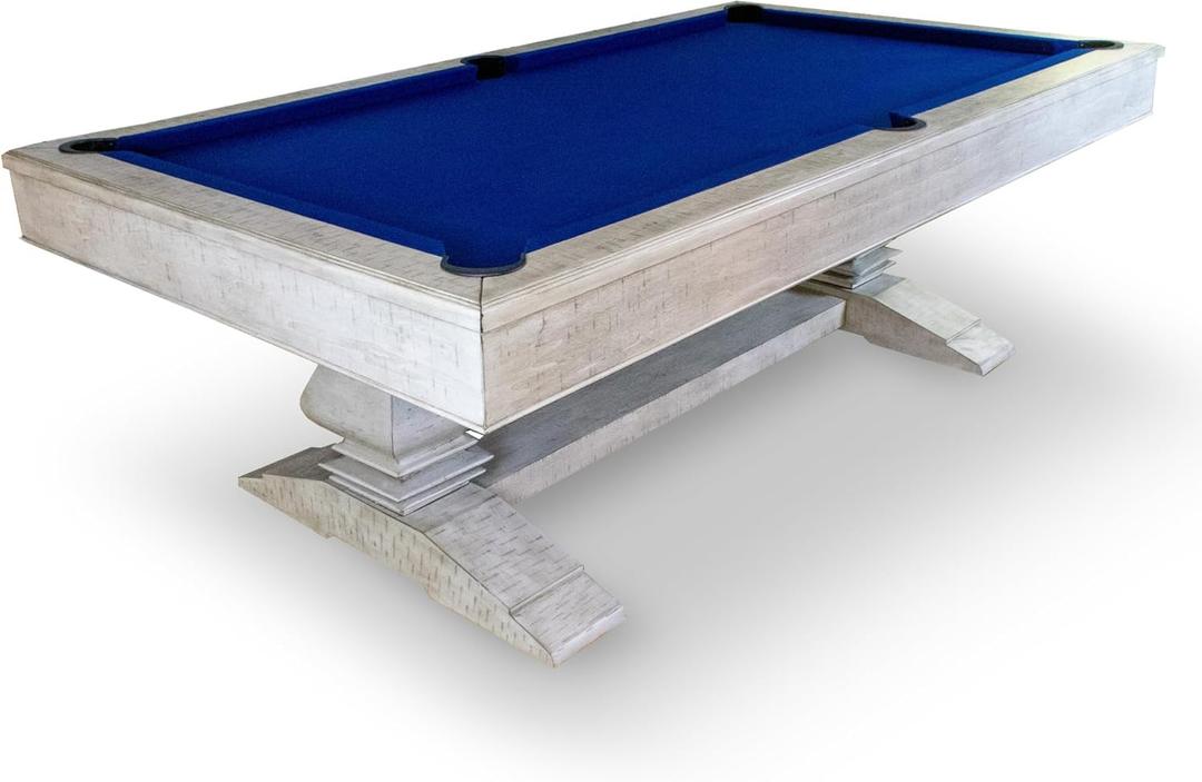 Hathaway Montecito 8ft Pool Table for Game Room  Billiard Table with Poly-Coated Non-Slate Playfield, Drop Pockets, Leg Levelers  Includes Cues, Pool Balls, Chalk, Triangle, Brush  Driftwood Finish