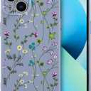 RALEAVO Floral Case for iPhone 13,Liquid Silicone Cover with Cute Flower Branch Pattern for Girls Women Slim Soft Rubber Protective Phone Case for iPhone 13 6.1",Gray