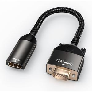 VGA to HDMI, Uni-Directional HDMI to VGA Adapter (Female to Male), VGA (Display) to HDMI (Source) Converter 1080P@60Hz Compatible with Computer, Desktop, Laptop, PC, Monitor, Projector
