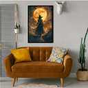 XWNLTEPK Halloween Night Witch and Full Moon Art Print Canvas Poster Suitable for Wall Decoration Home Seasonal Decor Spooky Atmosphere Theme Living Room Bedroom Party Wall Art Gothic Design Element (8x12in Black Framed, A01)