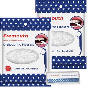 Orthodontic Flossers for Braces - Ortho Dental Floss Picks, 100 Count (Pack of 2), with a Travel Case