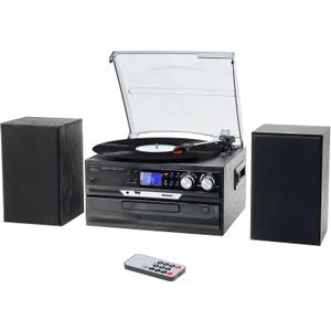 10-in-1 Vinyl Record Player 3 Speeds Turntable with 2 Separate Stereo Speakers, Bluetooth Gramophone with AM/FM Radio CD/Cassette USB/SD Player AUX-in/RCA outputs, Black