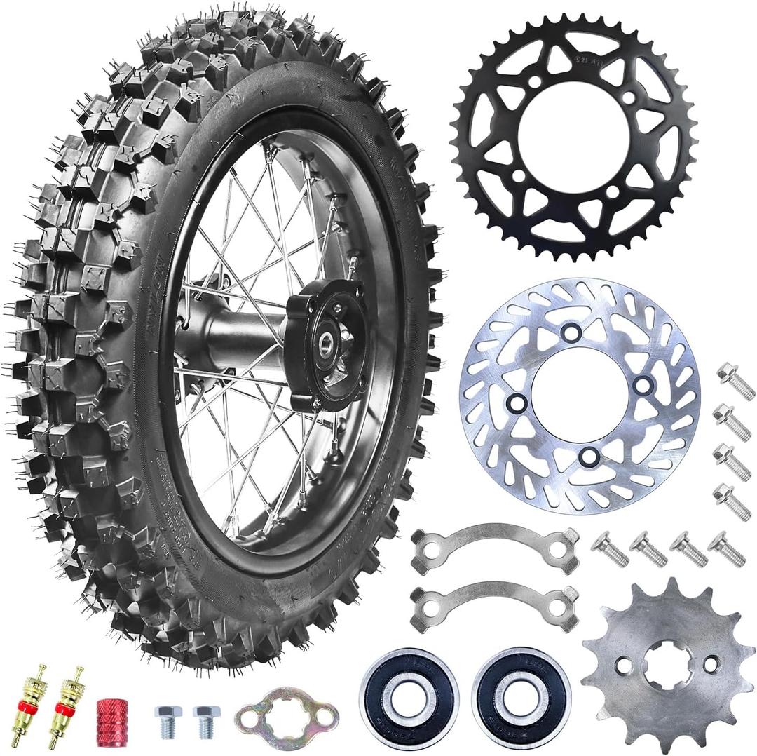 3.00-14 90/100-14 Dirt Bike Rear Rim Wheel Tire With 15mm Bearing for 125cc 140cc 150cc 160cc Kayo TT140 TTR125 RM80 RM85 KLX140R DB17 DB27X-Motos Apollo RFZ DB-X18 SSR SR150 Baja Pit Bike
