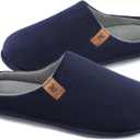 VeraCosy Men's Corduroy Slip-on Slippers Cozy Non-Slip Memory Foam Indoor House Shoes with Coral Fleece Lining Navy Blue, 13-14 US