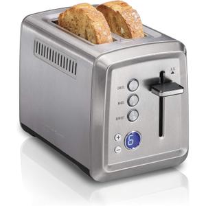 Hamilton Beach 2 Slice Toaster with Extra-Wide Slots, Bagel Setting, Toast Boost, Slide-Out Crumb Tray, Auto-Shutoff & Cancel Button, Digital with Defrost Function, Stainless Steel (22796)