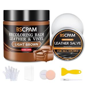 BSCPAM Light Brown Leather Recoloring Balm with 100ml Mink Oil,Leather Couch Scratch Remover,Leather Repair kit for Vinyl Furniture and Car Interior,Leather Dye Paint,Mink Oil for Leather