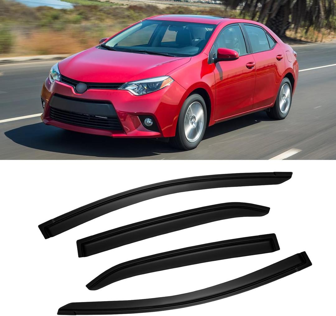 Rain Guards for 2014-2019 Toyota Corolla, Out-Channel Window Visor Shields Vent Deflector Shade Wind Dark Smoke 2015 2016 2017 2018 14 15 16 17 18 19, Tape-On Outside-Mount, 4PCS