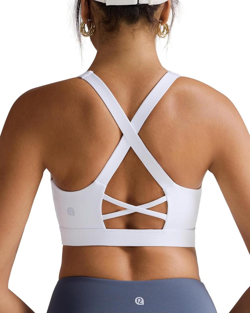 RUNNING GIRL Sports Bra for Women, Molded Cup High Impact Sports Bras for Women with Sewn in Pads (White, XXL)