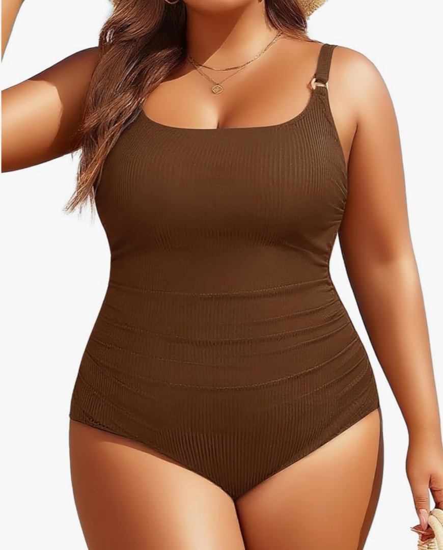 Women's Plus Size One Piece Swimsuit- Tummy Control Bathing Suit Ribbed Square Neck Swimwear, Size: 20W