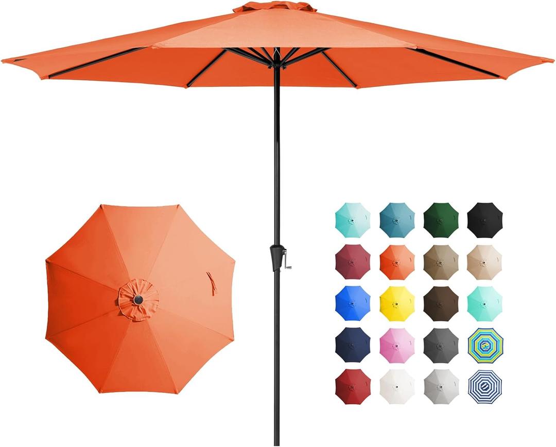 JEAREY 11' Patio Umbrellas Outdoor Table Market Umbrella w/Crank, 8 Sturdy Ribs, UV Protection Windproof for Garden, Deck, Backyard, Pool(Orange)