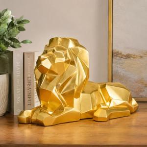 Guichifun Lion Statue Sculptures Home Decor - Resin Gold Lion Collectible Figurines for Home Office Room Decoration Outdoor Gift for Men 13.5 x 6.5 x 8 Inch