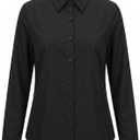 Women's Basic Button Down Shirts Long Sleeve Plus Size Simple Stretch Formal Casual Shirt Blouse (Black, L)