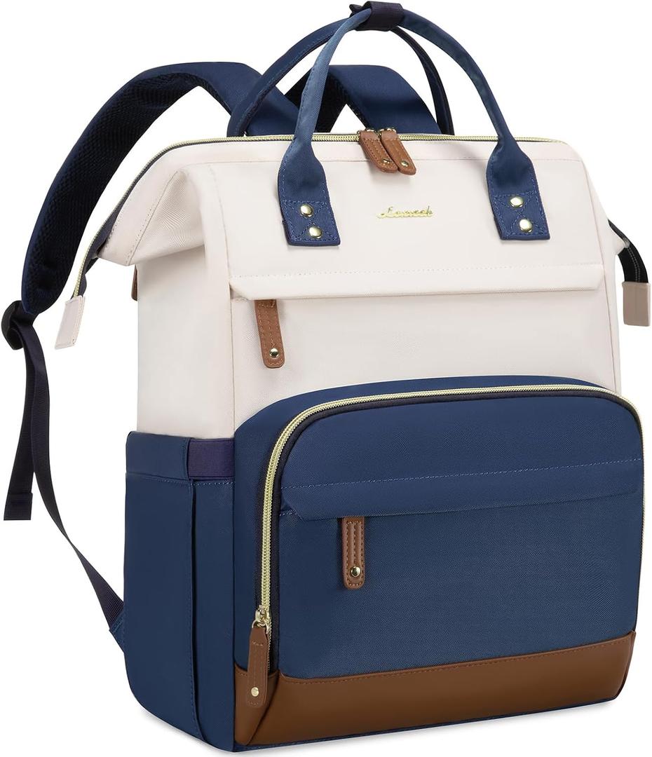 LOVEVOOK Laptop Backpack for Women, 17 Inch Work Business Backpacks Purse With Large Capacity, Waterproof Nurse Bag College Bookbag for School, Waterproof Casual Daypack for Travel (\U200bbeige-blue)