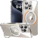 Meifigno 360 LoopStand Series for iPhone 15 ProMax Case with Stand, [MagSafe Compatatible][Military-Grade Protection], Translucent Metal Ring Case for iPhone 15 Pro Max 6.7'', Crystal Clear