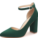Women's Closed Toe Pumps 3-Inch Chunky Heels Pumps Ankle Strap Dress Wedding Shoes, 7,5