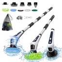 Electric Spin Scrubber, Rocfinity IPX7 Waterproof Cordless Cleaning Brush, 9 Brushs Heads Shower Scrubber - Extendable Long Handle Electric Cleaner Brush for Window,Floor,Car,Bathtub,Kitchen
