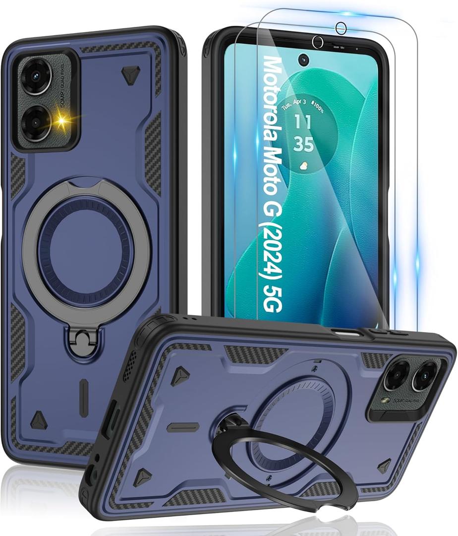 Gritup for Moto G 5G 2024 & Moto G Play 5G 2024 Magnetic Case,Compatible with MagSafe & [HD Screen Protector2],Metal Rotated Kickstand,Military Grade Drop Proof Anti-Fingerprint Protective,Blue