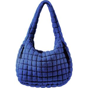 Puffer Quilted Tote Bag for Women Nylon Crossbody Bags Puffy Purse Hobo Large Shoulder Bag Trendy (Navy Blue)