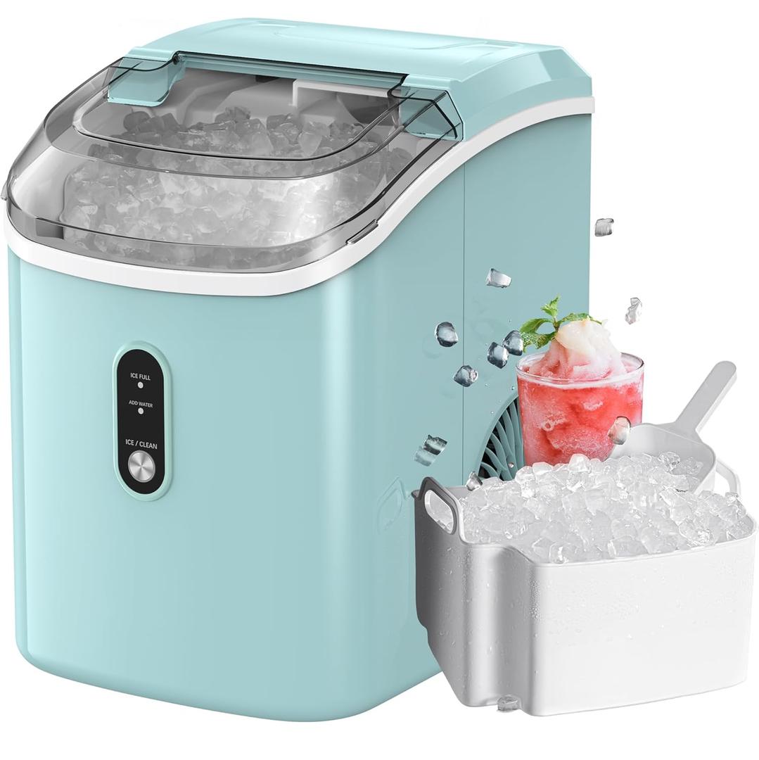 Nugget Ice Makers Countertop, Pellet Ice Machine with Self-Cleaning Function, Nugget Ice Machine Produces 33 lbs of Chewable Ice in 24 Hours, Sonic Ice Maker Perfect for Home Kitchens Party Camping (Green)