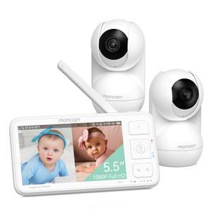 Momcozy Baby Monitor with 2 Cameras 5.5" 1080P Full HD Split Screen Video Baby Monitor with Camera and Audio, No WiFi 5000mAh Battery, ECO, VOX, Clear Night Vision 1640ft Range (SD Card not Included)