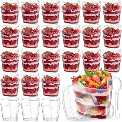 Sliner 24 Pack 5 oz Heart Shaped Dessert Cups with Lids and Spoons Plastic Dessert Container Heart Shaped Bowls Disposable Parfait Pudding Shooter for Mother's Day Wedding Party Supplies (Clear)
