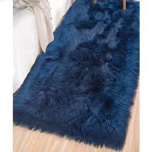 LOCHAS Soft Fluffy Faux Fur Rugs for Bedroom Bedside Rug 2x4 Feet, Washable, Furry Sheepskin Area Rug for Living Room Girls Room, Luxury Shag Carpet Home Decor, Light Navy