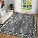 DweIke Washable Area Rugs for Living Room, 4x6 Soft Non-Slip Modern Bordered Bedroom Rug and Stain Resistant Throw Carpet for Office Classroom Dining Room Kitchen Dorm Home Decor, Black Grey