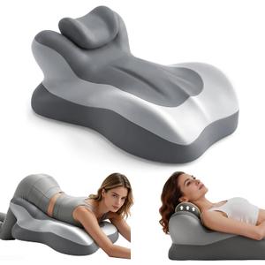 Ergonomic Reading Pillow, Memory Foam Wedge Pillow, Adjustable Neck Pillows, Multi-Positional Support Cushion for Stomach Sleepers and Sedentary, with Removable Washable Cover - Gray Middle