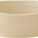 Woven Basket,Small Rope Storage Bin with Handles & Ribbon Bag, Organizer for Shelves Closets,Gift Basket Empty for Birthday,Books,Dog Toys,Beige (1 Pack)