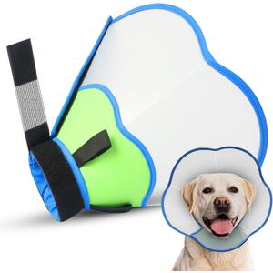 Hard & Heavy Plastic Dog Cone Collar Alternative for Lab Golden GSD (Small&Medium Sized),Pet Neck Head Protective Cone Anti-Lick, Adjustable Elizabethan Recovery Collar Cone of Shame for Healing (L(Neck Girth:13.78"-17.9"), Blue Green)