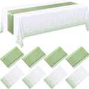 Breling 8 Pack White and Sage Green Disposable Plastic Tablecloths and Satin Table Runner Set, 54 x 108 Inch Tablecloth, 12 x 108 Inch Table Runners for Wedding Graduation Birthday Baby Shower
