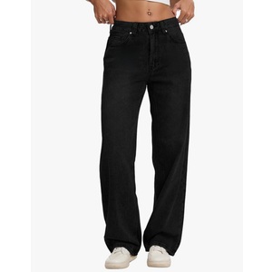 Jet Black  Jeans for Women Casual Washed Vintage Loose Fit Boyfriend Jeans Denim Pants
32Wx28L