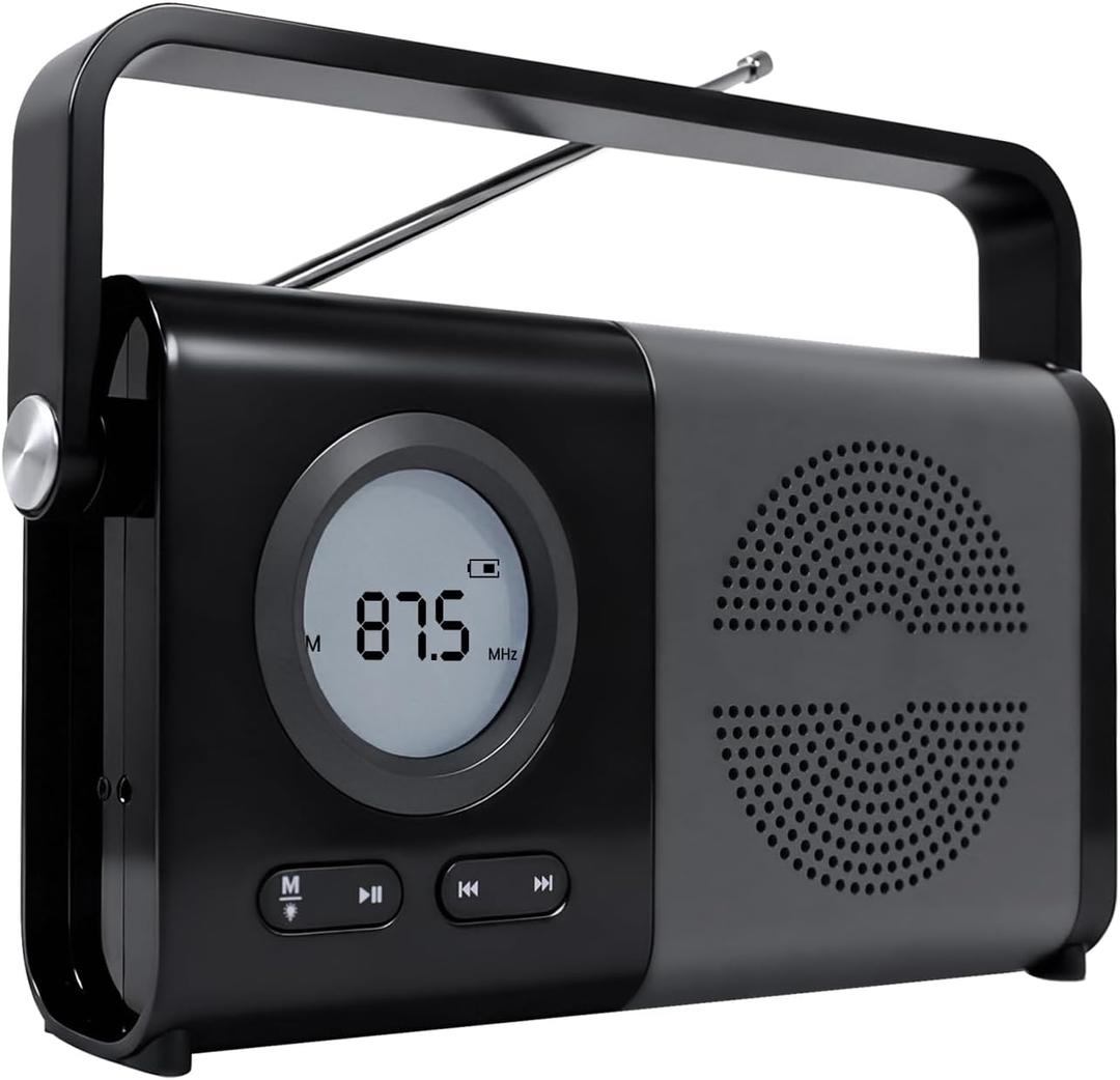2026 Upgraded Digital AM/FM Radio & Portable Speaker - Bluetooth 5.4 with LCD Display, Battery Operated & Wall Plug-in,Headphone Jack - Easy to Use Gifts for Seniors (Portable Speaker)
