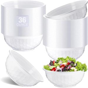 50 Pcs White Disposable Plastic Bowls Soccer 36 oz Texture Plastic Salad Bowls Large Stackable Serving Soup Microwave Safe Dinnerware for Birthdays Weddings Festivals Party