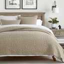 HORIMOTE HOME 100% Cotton Quilt Set Queen Size, Dark Beige Pre-Washed Bedspreads Coverlet Set with Cobblestone Pattern, Cozy Lightweight Stitching Decorative Bedding Cover for All Seasons