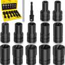 Topec 14PCS Lug Nut Removal Tool, 1/2" Drive Lug Nut Extractor Set, 10-25mm Stripped Lug Nut Remover Socket, Wheel Lock Removal Kit for Damaged, Rusted, Rounded Bolts, Tire Lug Nuts